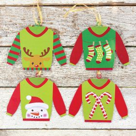 Festive Set of Four Holiday Sweater Ornaments - Christmas Tree Decorations