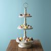 Three-Tier Farmhouse Display Stand - Rustic Feminine Decor for Kitchen or Home