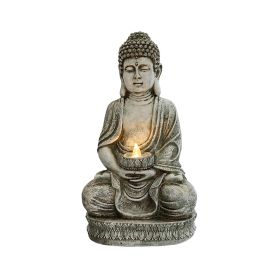 Meditating Sitting Buddha Solar Lights Outdoor Garden Patio Statue Light Decor