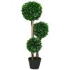 HOMCOM 3ft/35.5" Artificial 3 Ball Boxwood Topiary Tree with Pot, Indoor Outdoor Fake Plant for Home Office, Living Room Decor