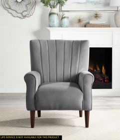 Modern Aesthetic Accent Chair Dark Gray Velvet Channel Tufted Back Solid Wood Furniture 1pc Stylish Home Traditional Contoured Arms