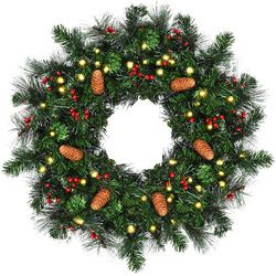 24" Pre-lit Artificial Spruce Christmas Wreath