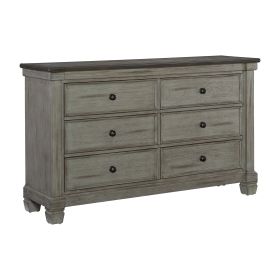 Transitional-Rustic Style Coffee and Antique Gray 6-Drawer Dresser 1pc Flat Knobs Classic Bedroom Furniture