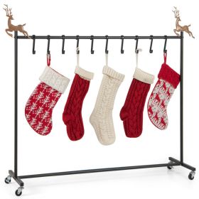 10-Hook Christmas Stocking Holder Stand on Wheels Freestanding Rack