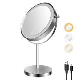 8-inch Makeup Mirror with Lights, Double Sided 1X/10X Magnifying Mirror, 3 Color Lighting Dimmable Vanity Mirror with 360° Swivel