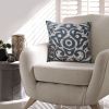 18 x 18 Square Accent Throw Pillow, Damask Print, Soft Polyester Filler, Cream, Blue