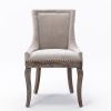 Furniture,Ultra Side Dining Chair, Thickened fabric chairs with neutrally toned solid wood legs, Bronze nail head, Set of 2, Beige