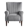 Modern Aesthetic Accent Chair Dark Gray Velvet Channel Tufted Back Solid Wood Furniture 1pc Stylish Home Traditional Contoured Arms