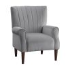 Modern Aesthetic Accent Chair Dark Gray Velvet Channel Tufted Back Solid Wood Furniture 1pc Stylish Home Traditional Contoured Arms