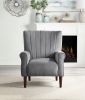 Modern Aesthetic Accent Chair Dark Gray Velvet Channel Tufted Back Solid Wood Furniture 1pc Stylish Home Traditional Contoured Arms