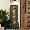 39.3inches High Concrete Modern Water Fountain with LED Lights for Home Garden Backyard Decor