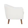 Mid-Century Modern Accent Chair 1pc White Chenille Fabric Upholstered Channel Stitched Back Brown Legs Solid Wood Furniture