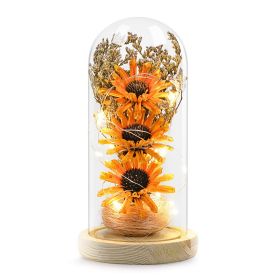 Artificial Sunflower in Glass Dome with Lights ;  Eternal Sunflower Gifts for Women (Color: Orange)