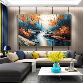 Hand Painted Oil Painting Original Landscape Oil Painting On Canvas Large Textured Wall Art Abstract Nature River Painting Modern Home Decor Bedroom W (Style: 01, size: 60x90cm)