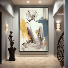 Handmade Oil Painting Beautiful Woman Line Art On Canvas Wall Art Figure Painting Colorful Acrylic Abstract Painting Modern Art Grey And Yellow Wall A (Style: 01, size: 50x70cm)