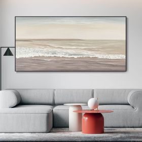 Hand Painted Original Abstract Tranquil Island Beach Oil Painting Brown Sea Art Coastline Wave Scenery Hand Modern Minimalist Home Wall Decor (size: 120x240cm)