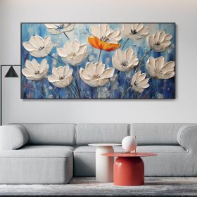 Handmade Oil Painting On Canvas Blooming White Flower Abstract Modern Floral Texture Art Elegant Home Wall Decor Palette Knife Painting Girl Birthday (Style: 01, size: 60x120cm)