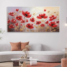 Hand Painted Abstract Red Flower Oil Painting Blooming Flower Texture Wall Art Beautiful Plants Elegant Home Decor Romantic Birthday Gift (size: 60x120cm)