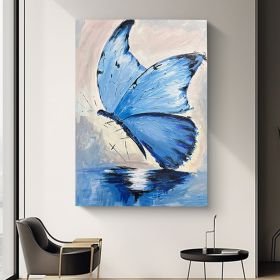 Hand Painted Custom Butterfly Oil Painting On Canvas Original Abstract White And Blue Painting Butterfly Art Minimalist Wall Art Texture Art (size: 90x130cm)