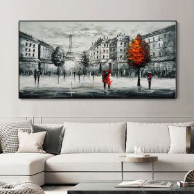 Handmade Oil Painting Abstract Art Figure Painting Black White Paris Wonders Landscape Painting On Canvas Modern Impressionist Fine Art (size: 70x140cm)