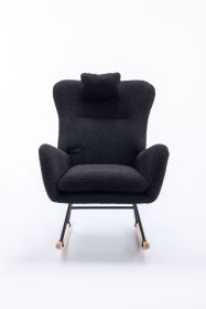 35.5 inch Rocking Chair, Soft Teddy Velvet Fabric Rocking Chair for Nursery (Material: Teddy Velvet, Color: Black)