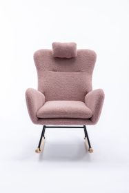 35.5 inch Rocking Chair, Soft Teddy Velvet Fabric Rocking Chair for Nursery (Material: Teddy Velvet, Color: Pink)