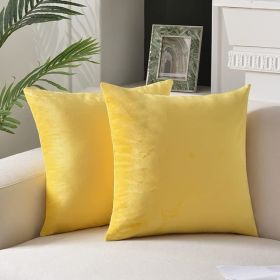 Krifey Throw Pillow Covers Velvet Decorative Square Pillowcase Soft Cushion Case for Summer Couch Bedroom 18x18 Inch Lemon Yellow, Pack of 2 (Color: Lemon Yellow, size: 20x20 Inch(Pack of 2))